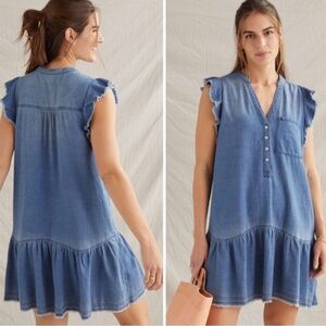 Anthropologie Pilcro Flounced Tunic Dress Chambray Denim